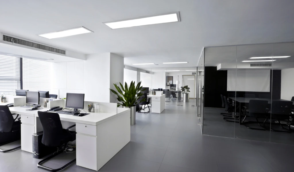 black and white office